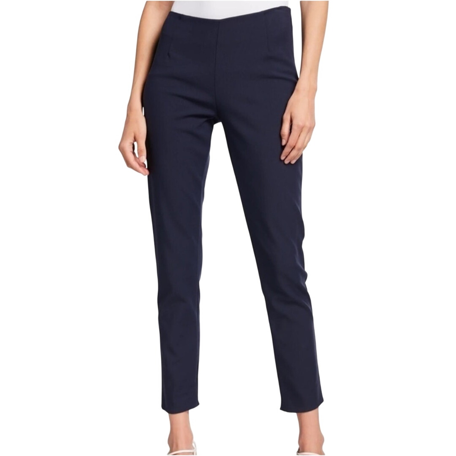 Pearl By Lela Rose Women's Navy Stretch Pleat Pull-On Trouser Pants Size 10